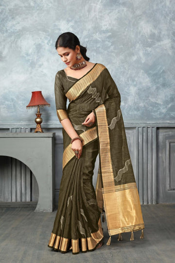 Ethnic Motifs Zari Woven Design Banarasi Saree